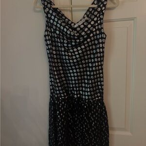 Diane Von Furstenberg Black and Silver Polka Dot Mini Dress